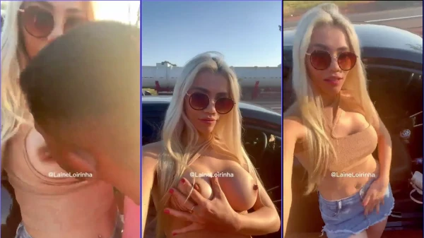 Loirinha gostosa Laine permitindo desconhecido sugar seus peitão e brincar com sua xoxota na beira da estrada