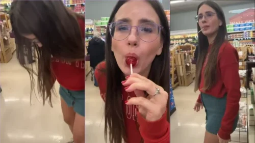Novinha safada é flagrada tirando um pirulito da pepeka no mercado