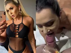 Mari Reis mamando o pau do colega na banheira do hotel e gravando
